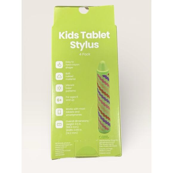 4-Pack Kids Tablet Stylus Pen Crayon Style for Tablets - Green, New - Picture 2 of 3